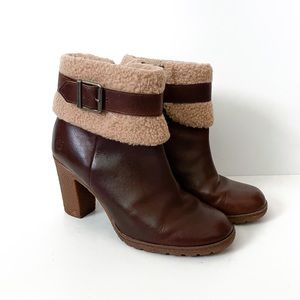 Timberland Glancy Teddy Brown Leather Faux Fur Ankle Boots